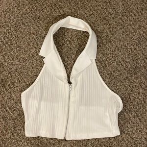 White collared zip up crop top size L
